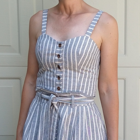 TOP SHOP chambray stripe bustier top S - Picture 4 of 14